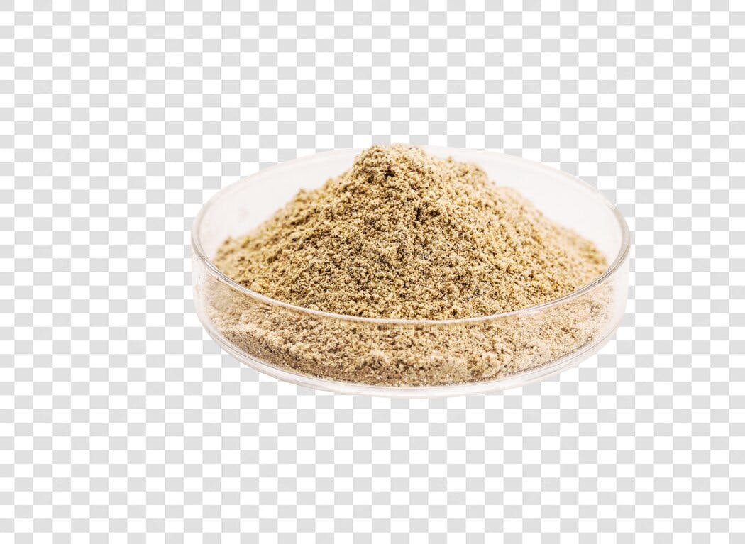 Pó de ingrediente culinário em tigela transparente PNG com fundo transparente