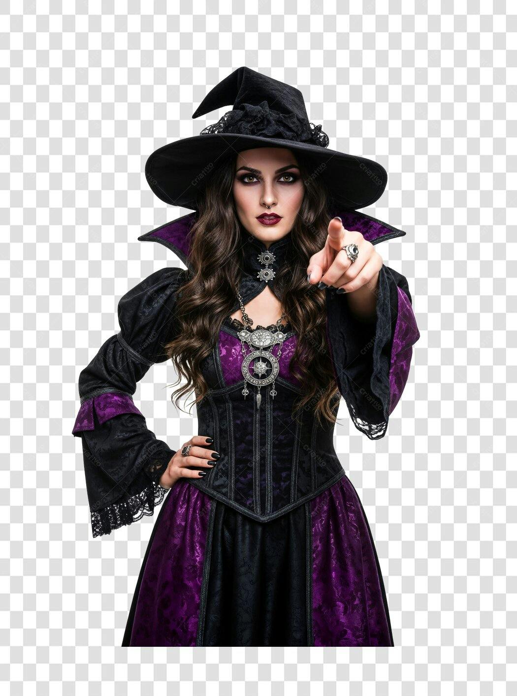 Personagem Bruxa Halloween com Chapéu Preto e Roxo PNG com fundo transparente