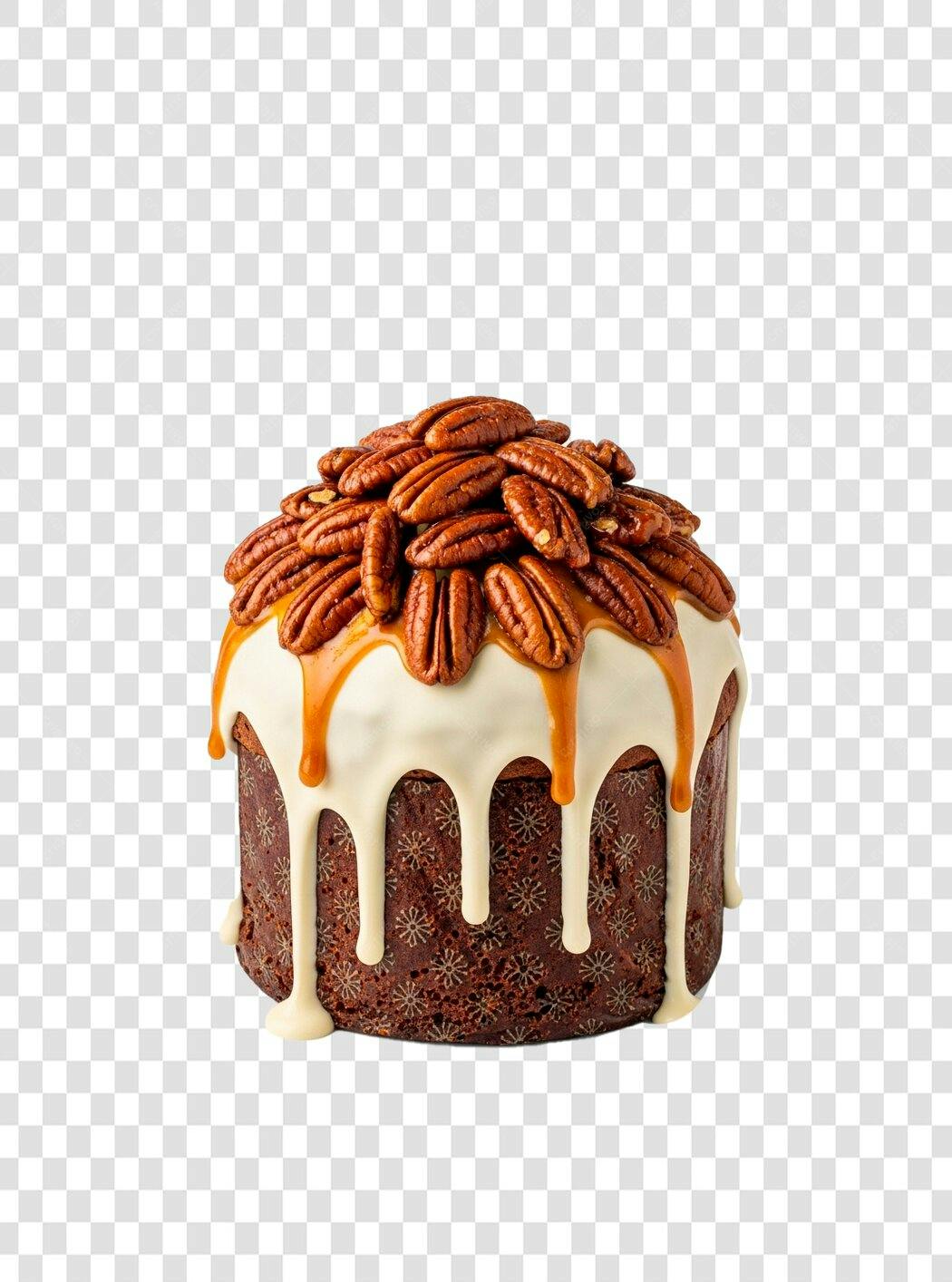 Panettone de Natal com nozes pecan e calda caramelo PNG com fundo transparente