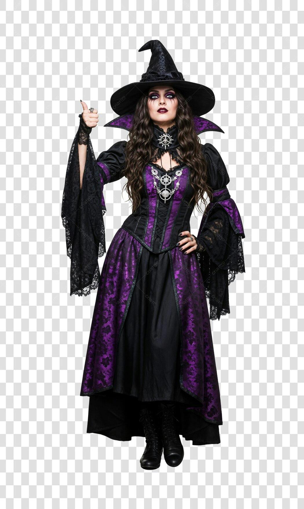 Personagem Bruxa Gótica Roxo Preto Halloween Outubro 31 PNG com fundo transparente
