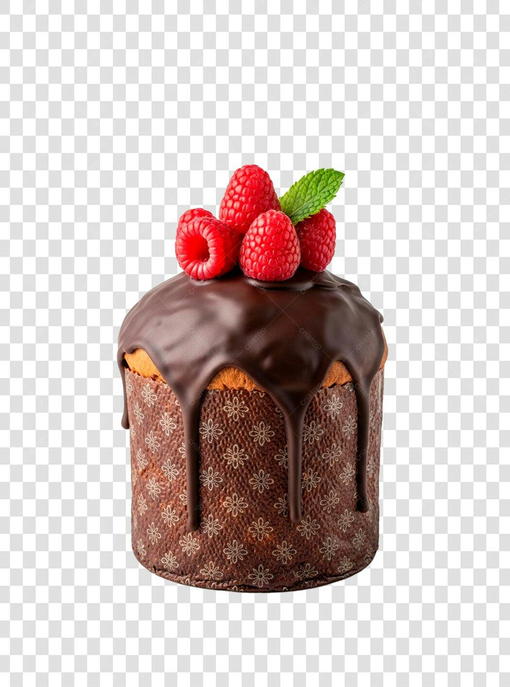 Mini Bolo Gourmet Chocolate Framboesas e Menta PNG com fundo transparente