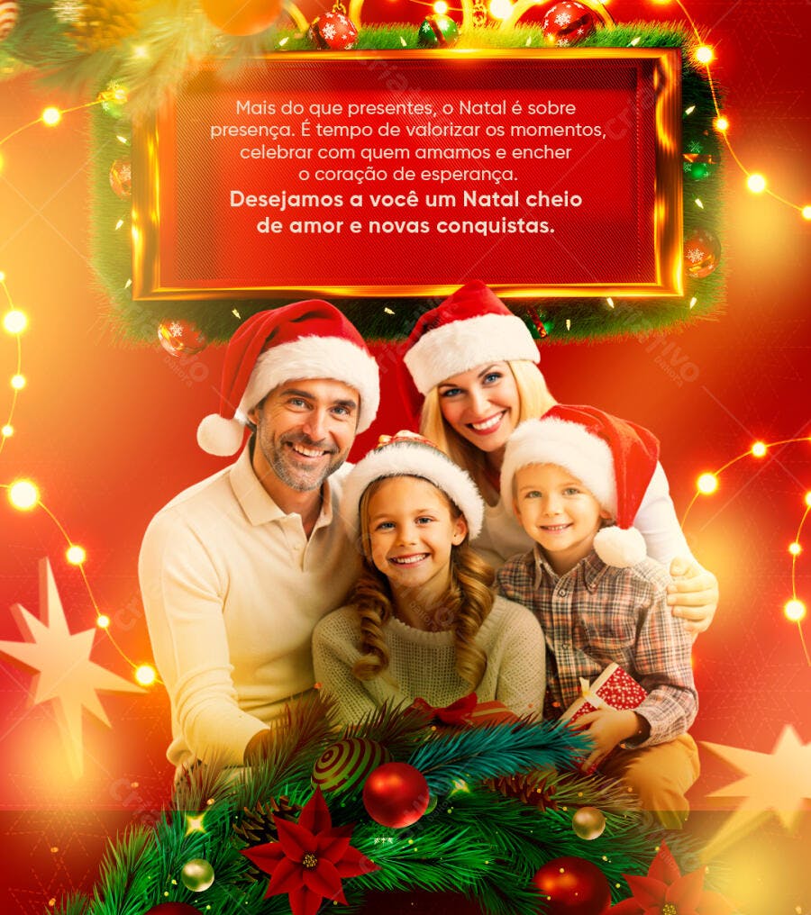 Flyer de Natal Família Alegre Mensagem Esperança PSD Editável