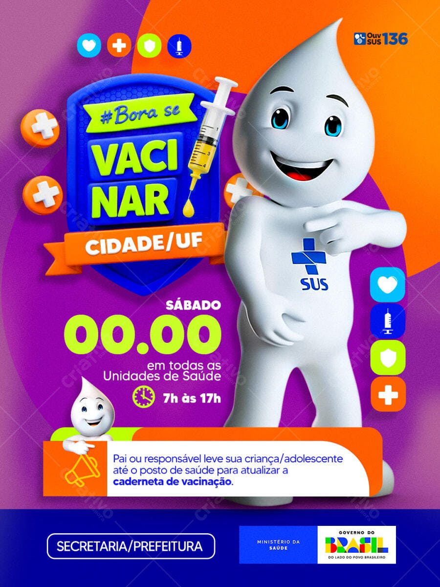 Flyer Campanha de Vacinação SUS Mascote Gota Psd Editável