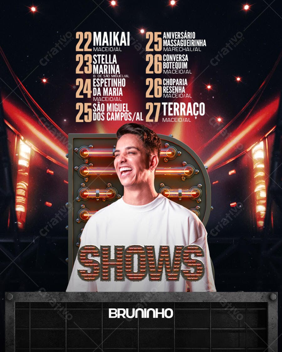 Flyer de Shows do Bruninho Agenda de Eventos PSD Editável