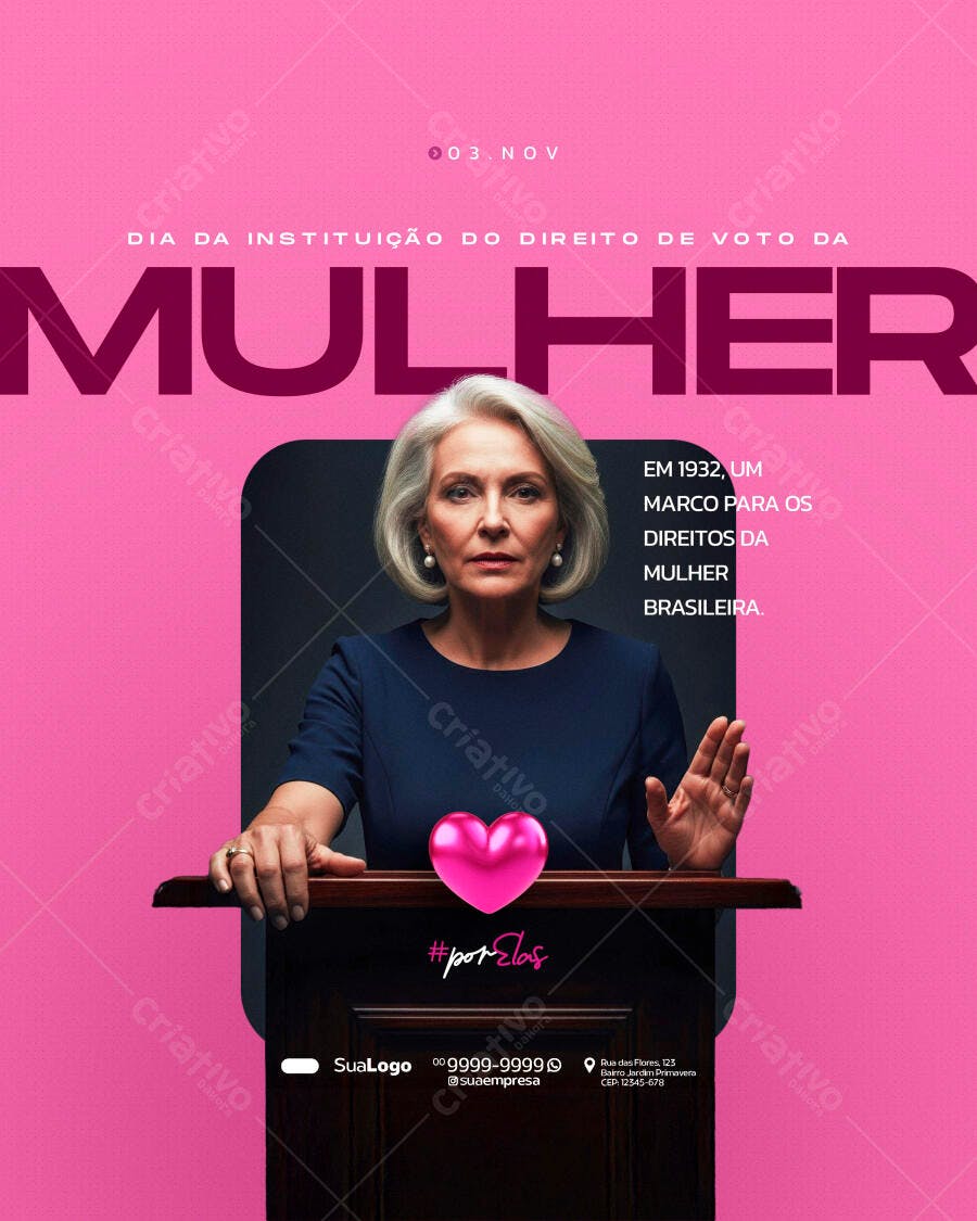 Flyer Social para Dia da Instituição do Direito de Voto da Mulher PSD Editável