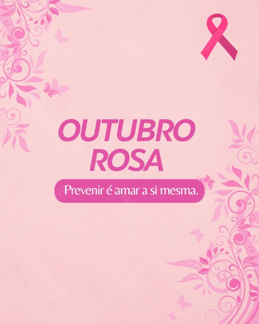 Post Instagram Outubro Rosa prevenção câncer de mama rosa Editável no Canva
