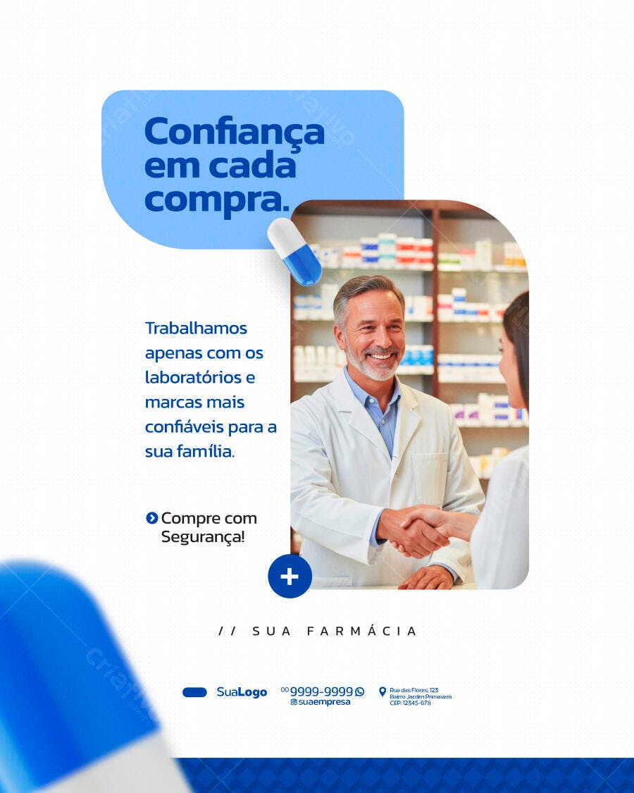 Flyer para Farmácia Confiança em Cada Compra PSD Editável