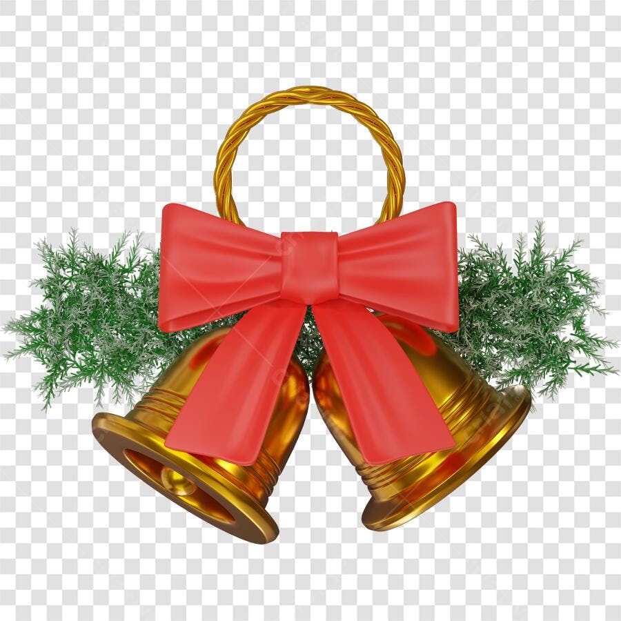 Elemento de Natal Sinos Dourados Laço Vermelho Folhagem PNG com fundo transparente