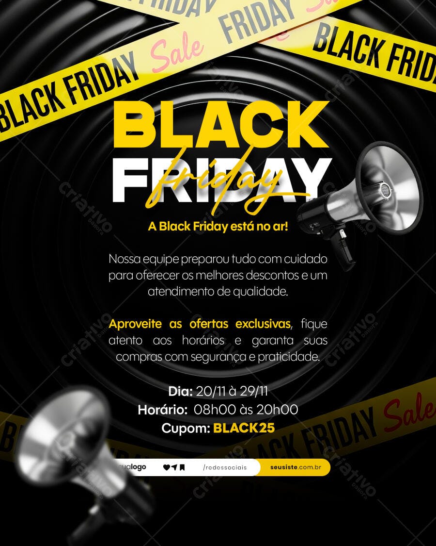 Flyer Black Friday com Megafone PSD Editável