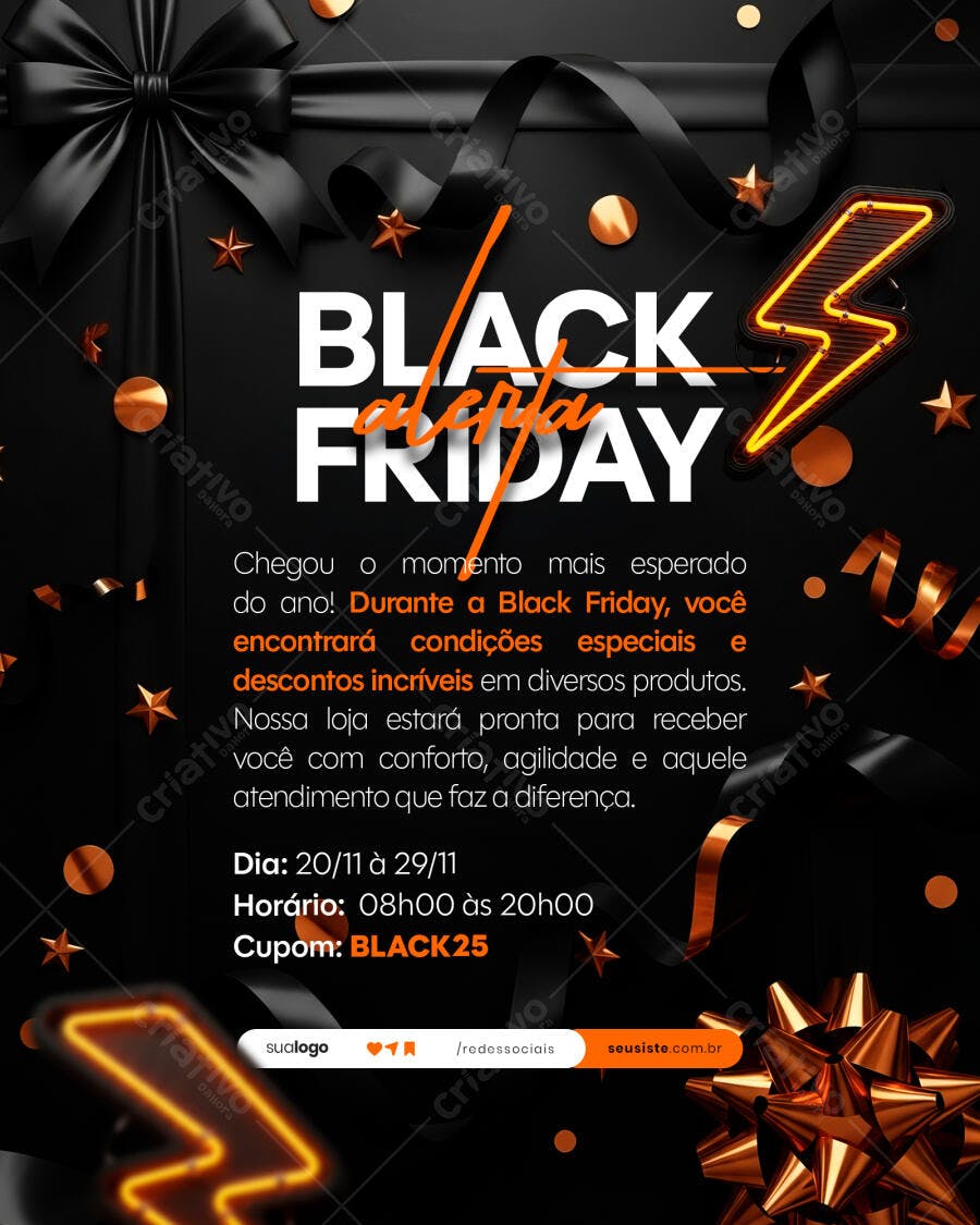 Flyer Black Friday Alerta Neon PSD Editável