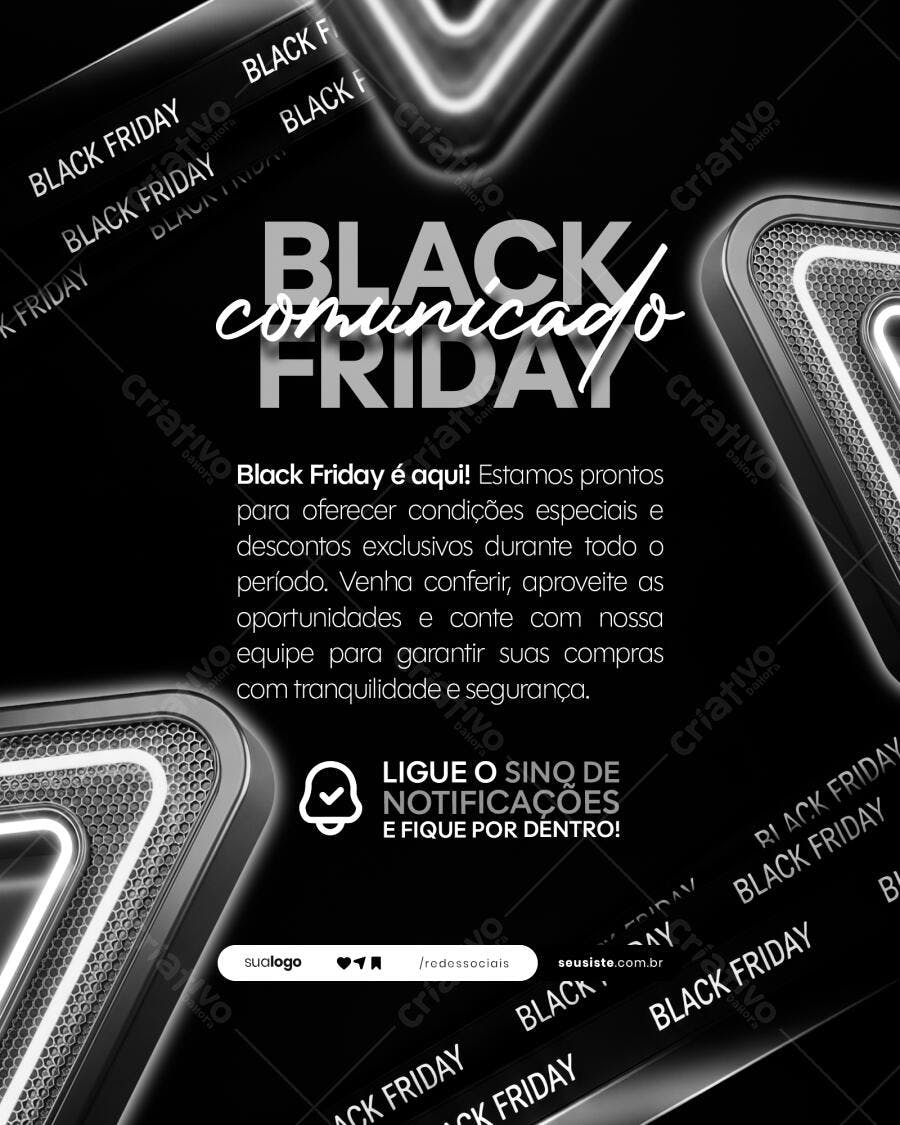 Flyer Black Friday Comunicado para Vendas Exclusivas PSD Editável