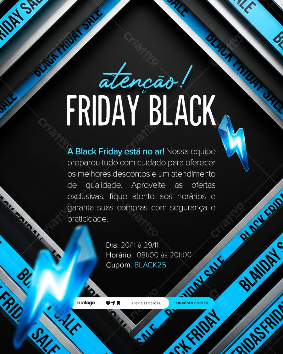 Flyer Black Friday com Raios Azuis PSD Editável