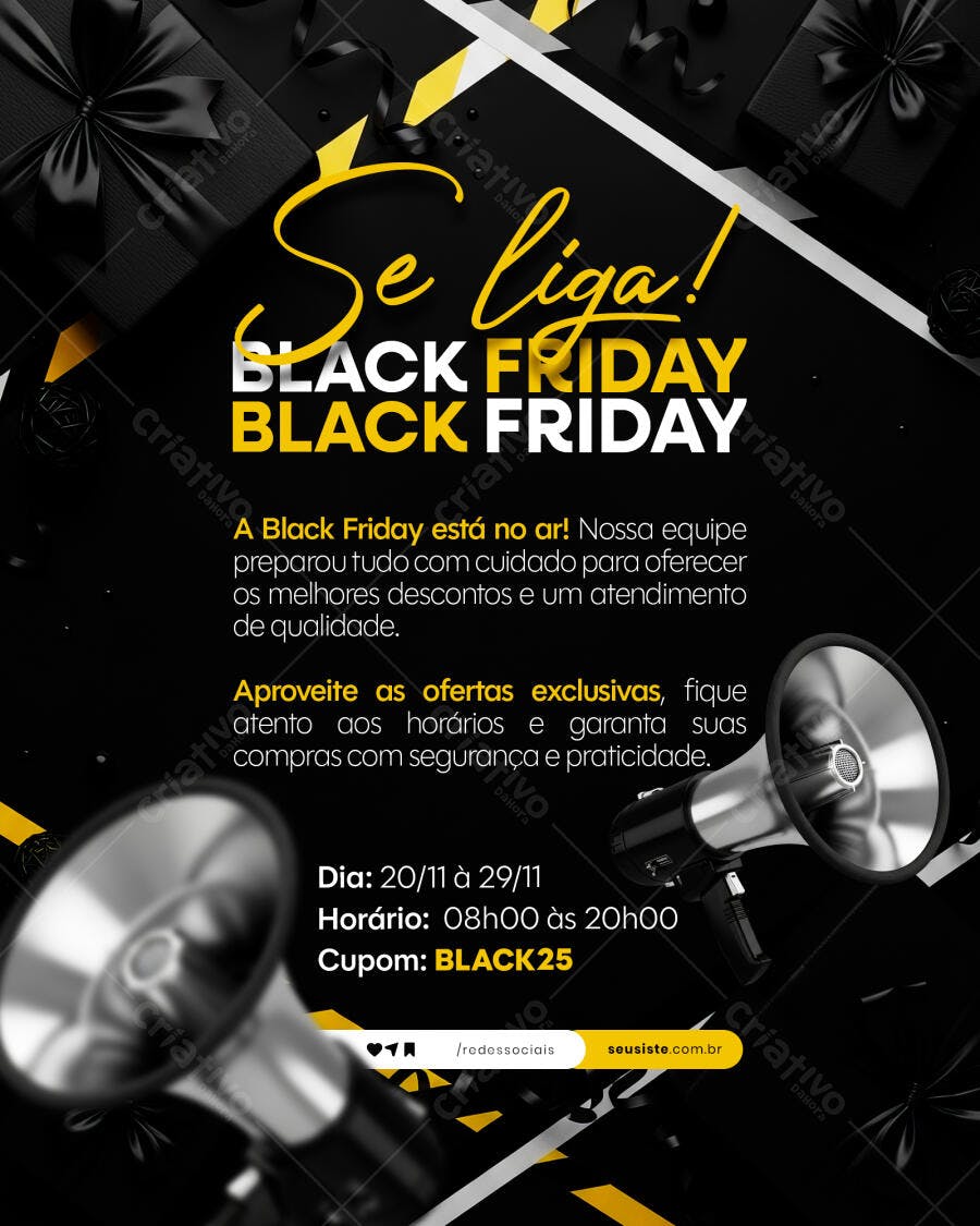 Post Redes Sociais Black Friday Se Liga PSD Editável