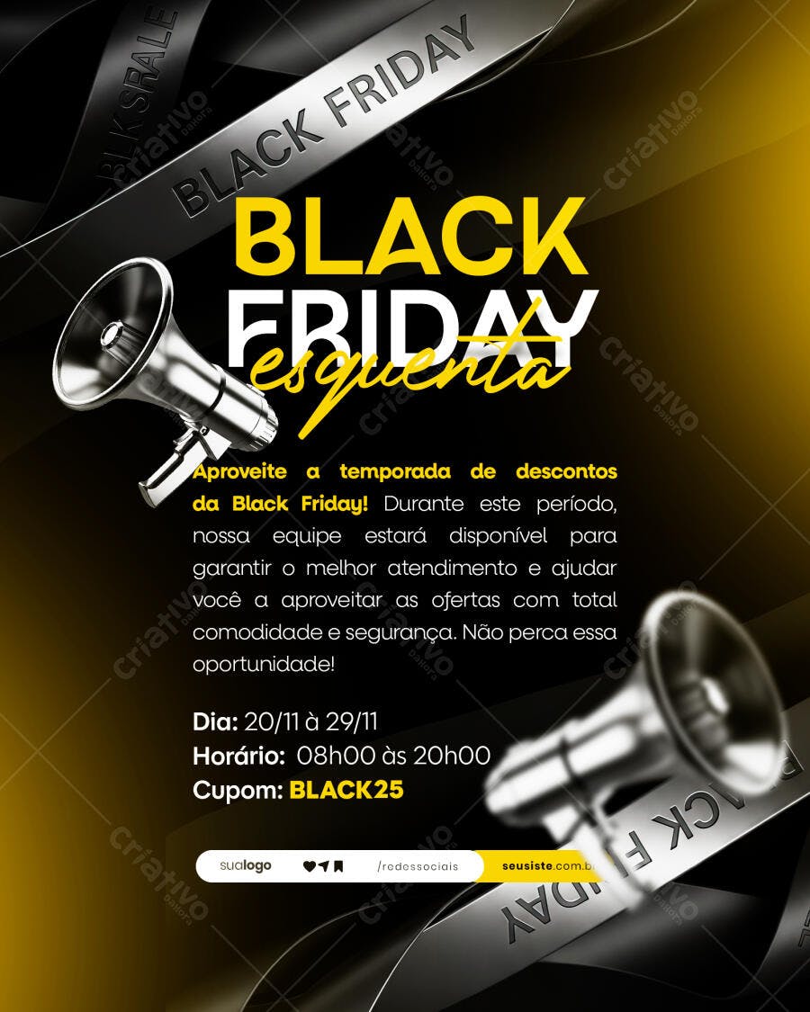 Flyer Promocional com Megafones Black Friday Esquenta PSD Editável