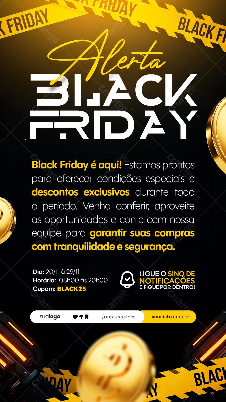 Flyer Vertical para Alerta Black Friday PSD Editável