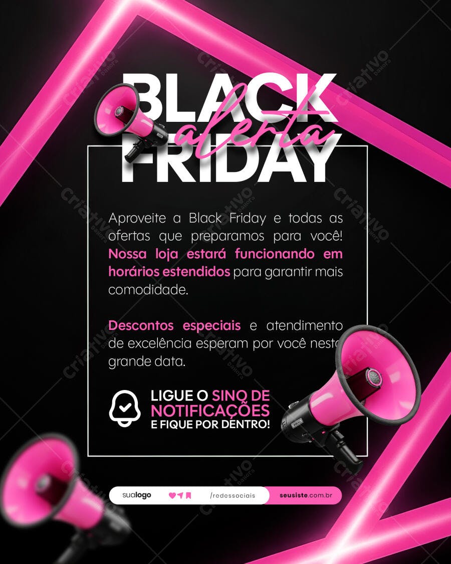 Flyer Black Friday Neon Megafones PSD Editável