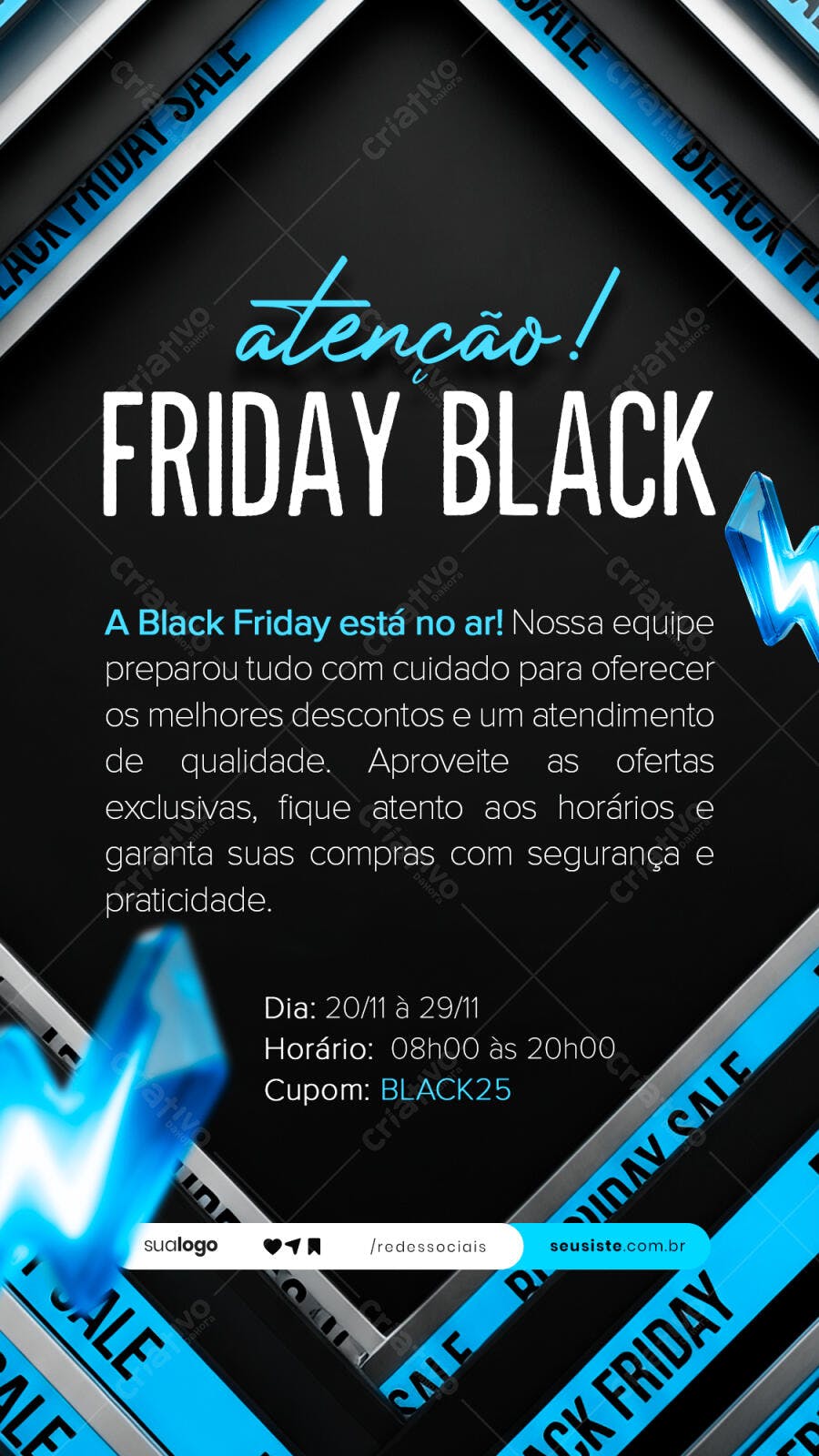Banner Promocional Black Friday com Raio Azul PSD Editável
