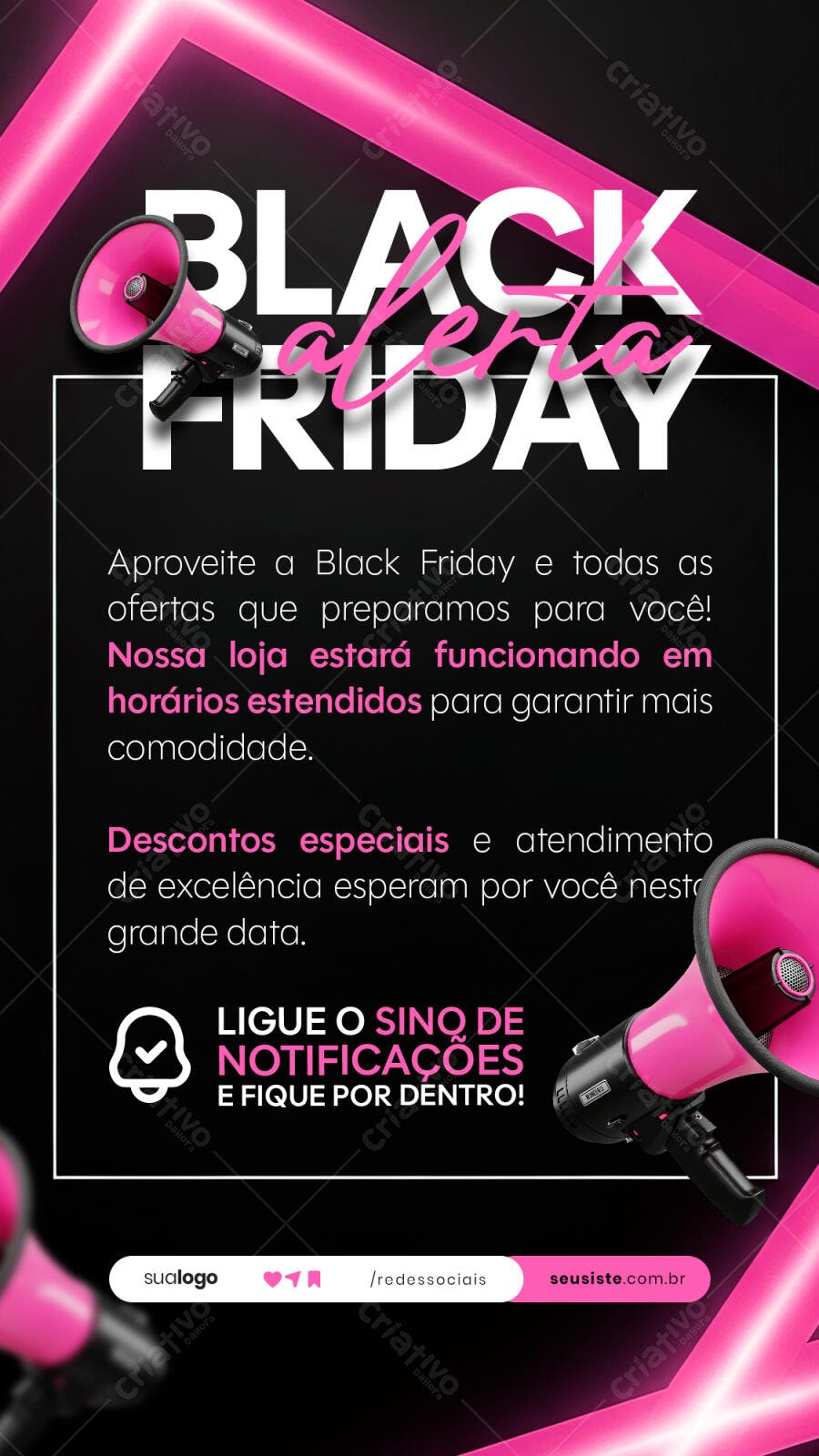 Flyer Vertical Black Friday Megafone Rosa PSD Editável