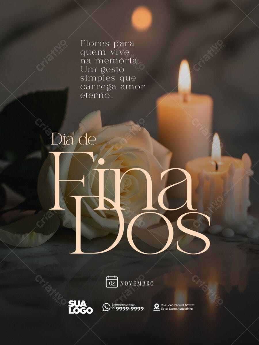 Flyer Dia de Finados com Rosa e Velas PSD Editável