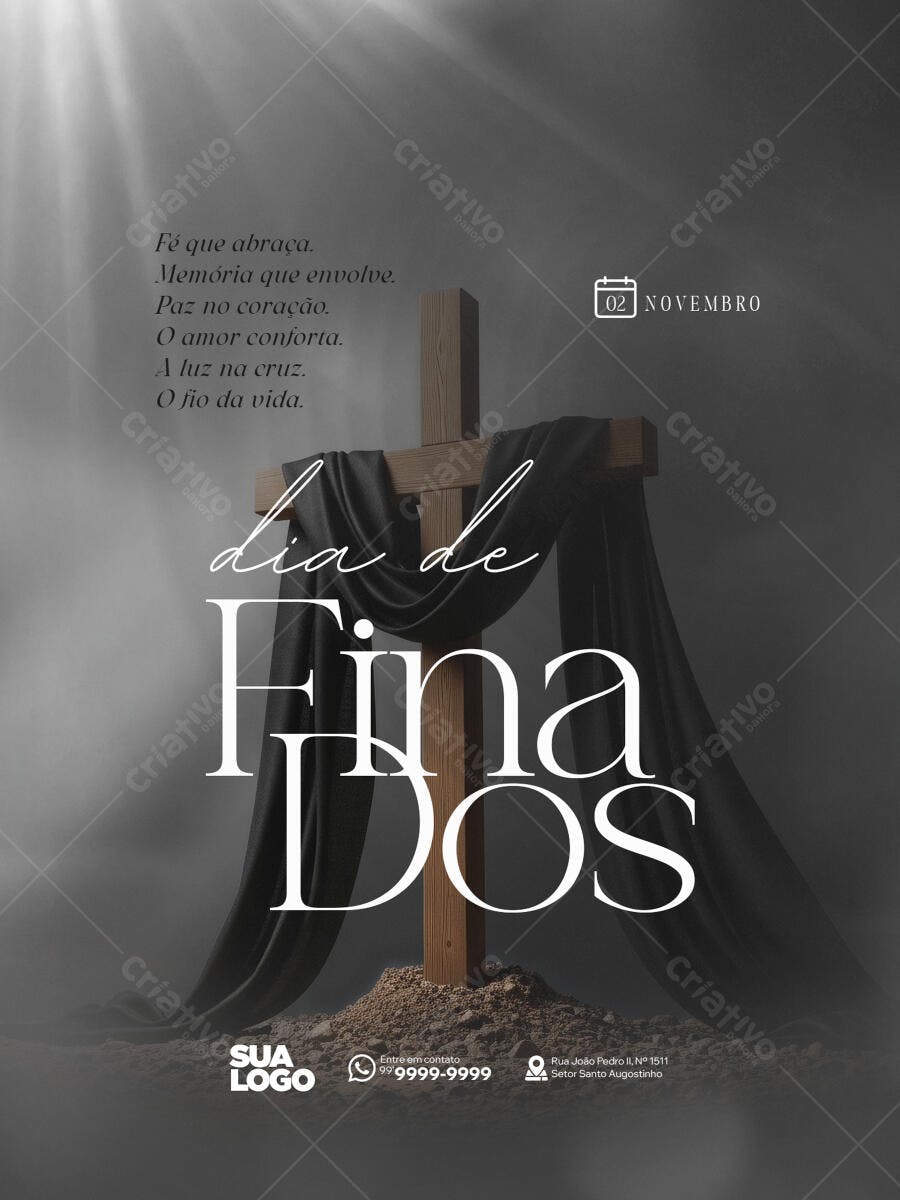 Flyer Dia de Finados com Cruz e Mensagem PSD Editável