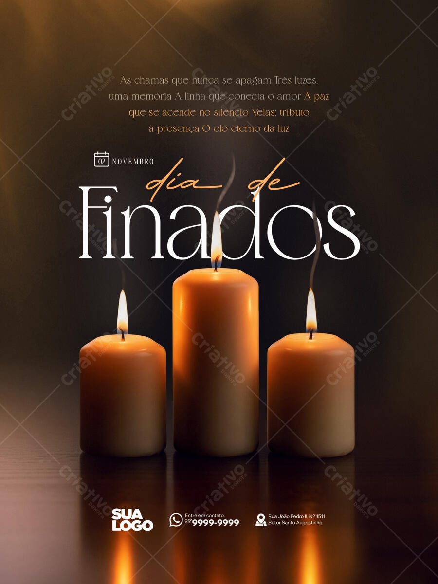 Flyer Dia de Finados com Velas e Mensagem de Luto PSD Editável