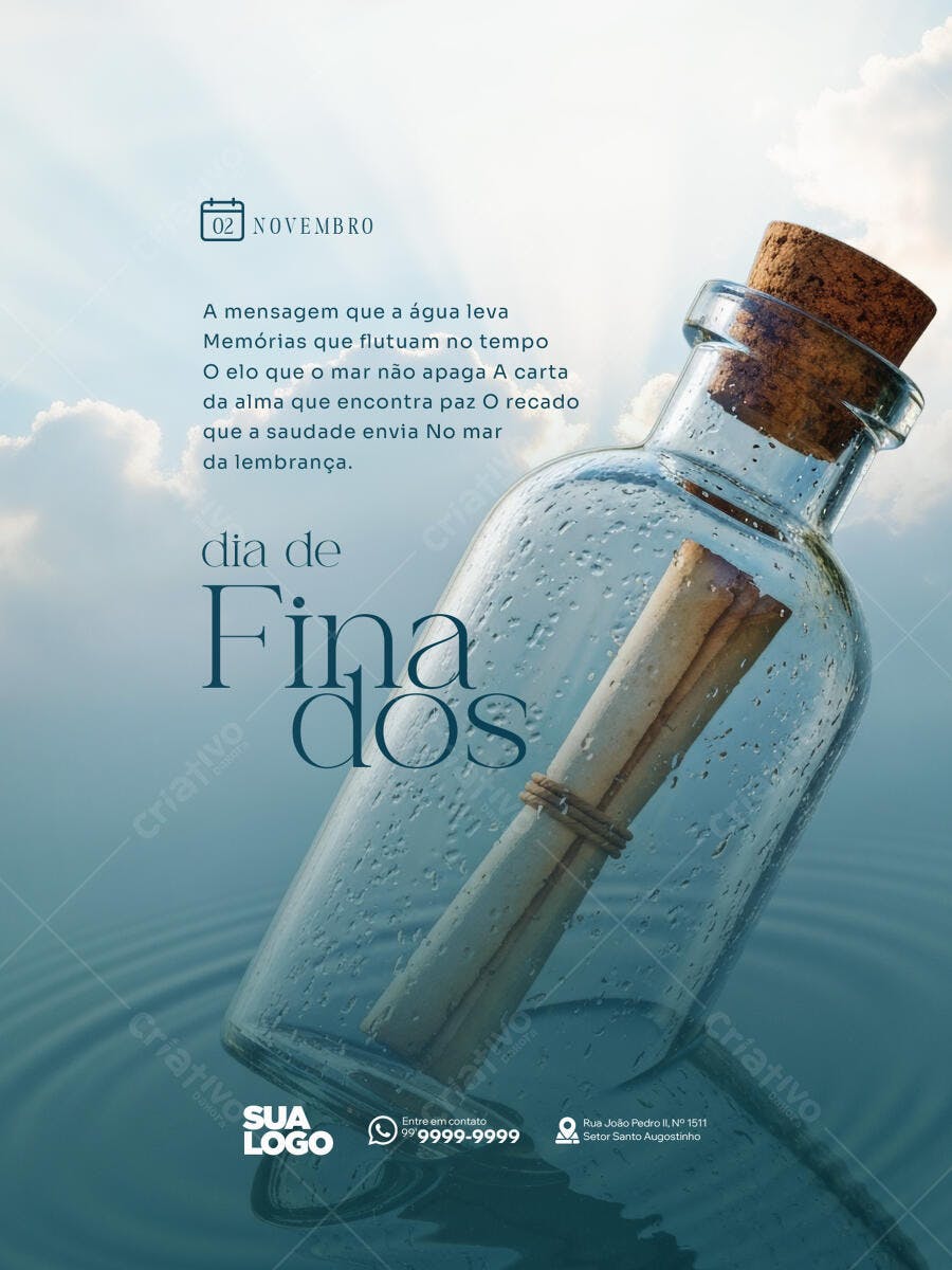 Flyer Dia de Finados Garrafa no Mar PSD Editável