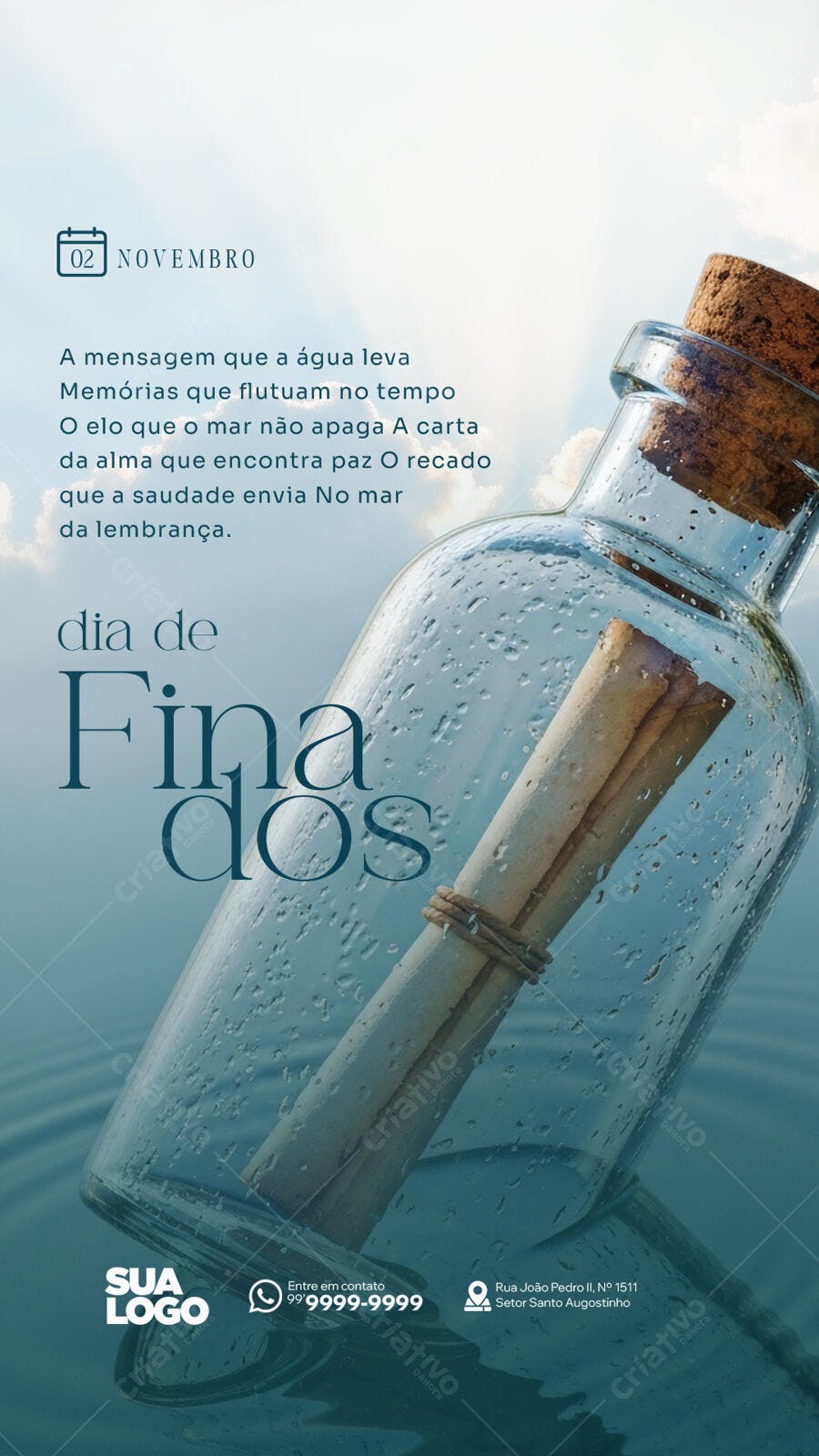 Flyer Dia de Finados Mensagem na Garrafa 02 Novembro Psd Editável