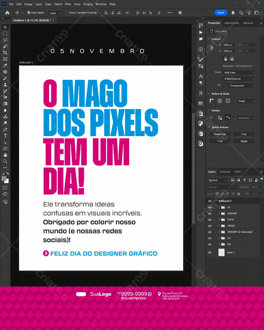Flyer para Dia do Designer Gráfico O Mago dos Pixels PSD Editável