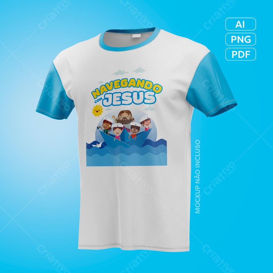 Ilustração para estampa de camiseta Navegando Com Jesus