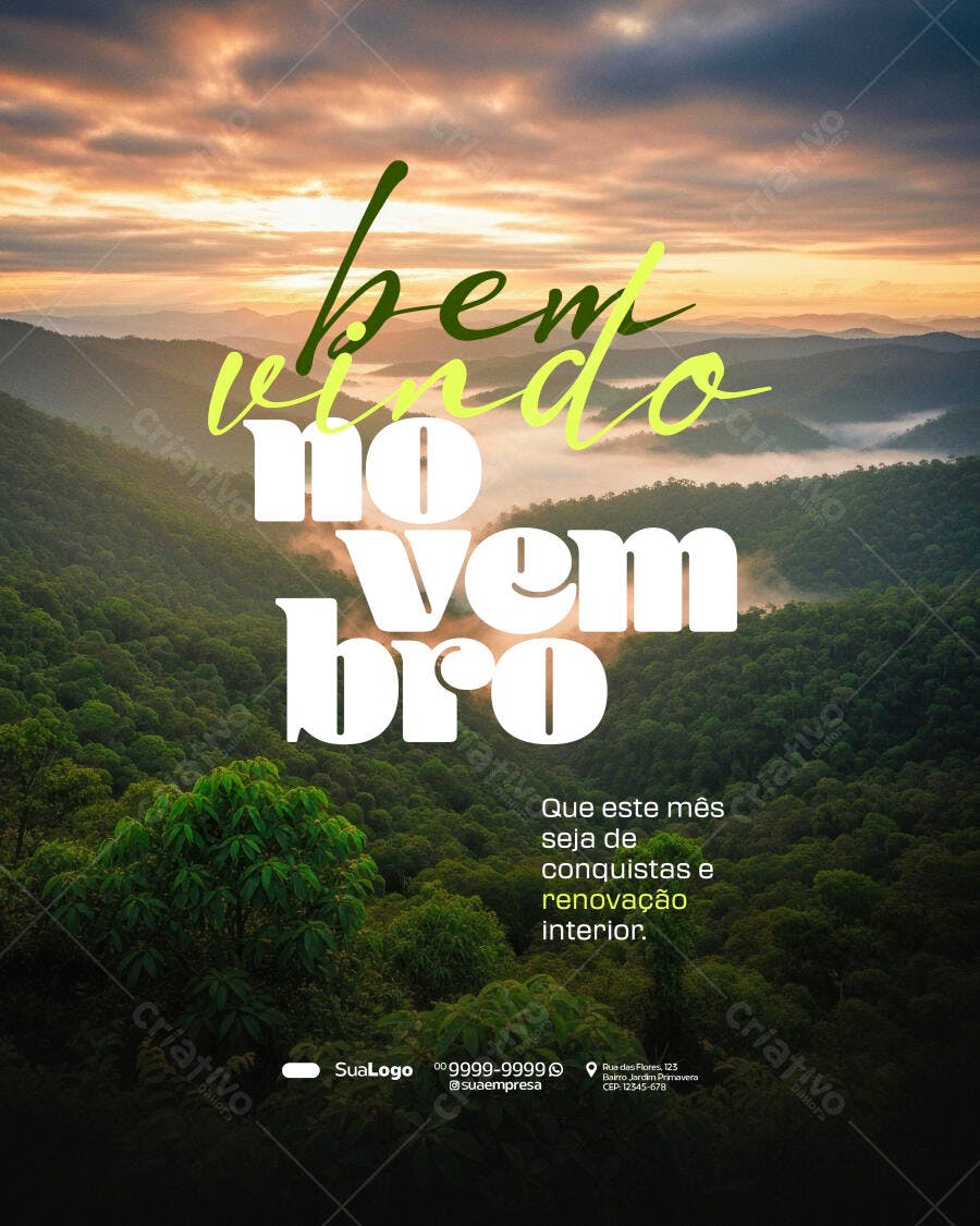 Flyer Bem Vindo Novembro Motivacional PSD Editável
