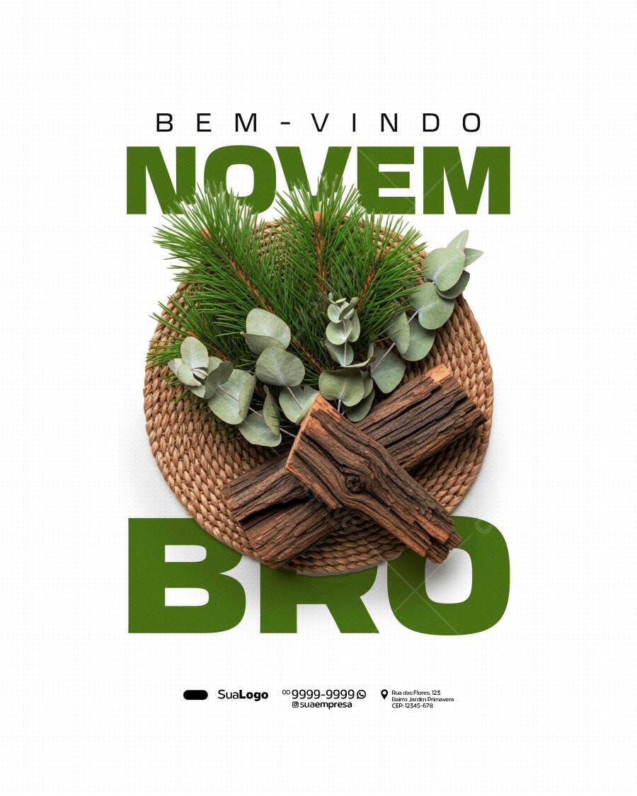 Flyer Bem-vindo Novembro com Elementos Naturais Psd Editável