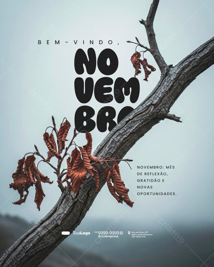 Flyer Bem-Vindo Novembro Mês Reflexão PSD Editável