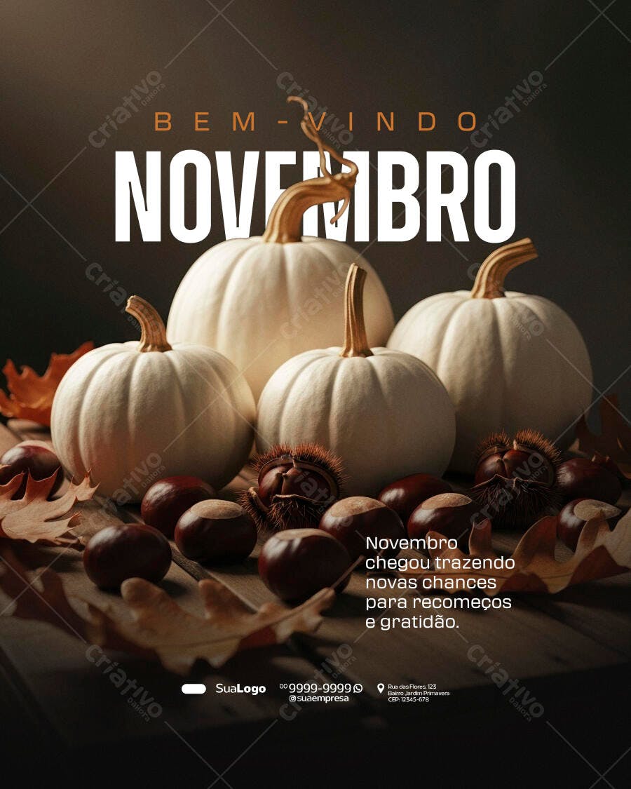 Post para Redes Sociais Boas-Vindas Novembro PSD Editável
