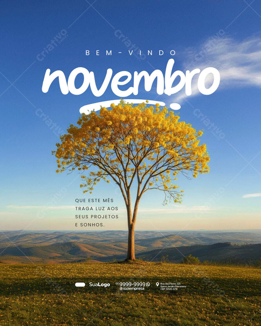 Post para Boas-vindas de Novembro PSD Editável