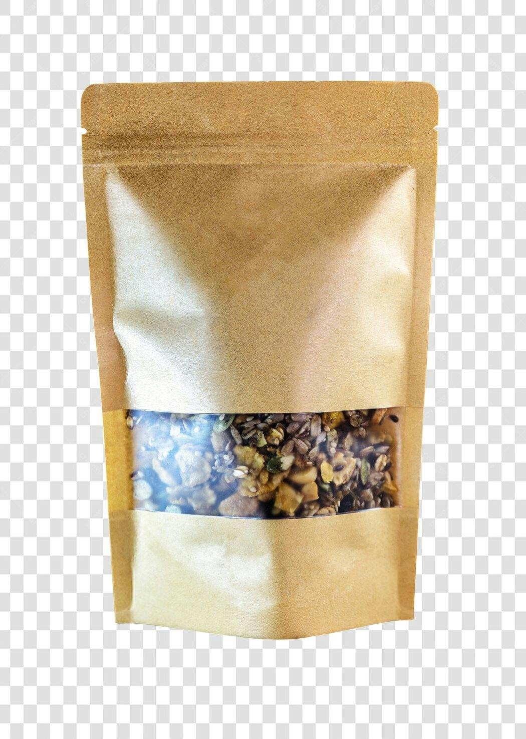 Embalagem Doypack Kraft para Granola Saudável PNG com fundo transparente