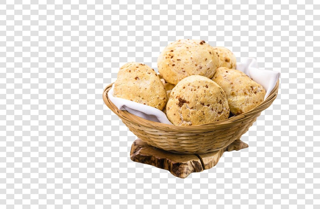 Foto Pães de Queijo em Cesta Rústica Delícia Brasileira PNG com fundo transparente