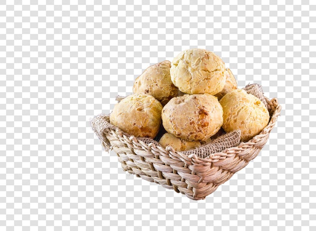 Foto de Pão de Queijo em cesta rústica PNG com fundo transparente