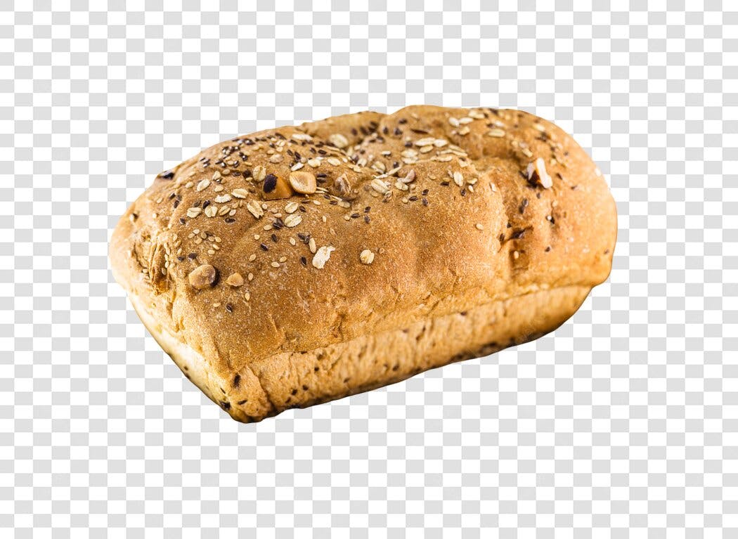 Pão integral com sementes e castanhas PNG com fundo transparente para padaria