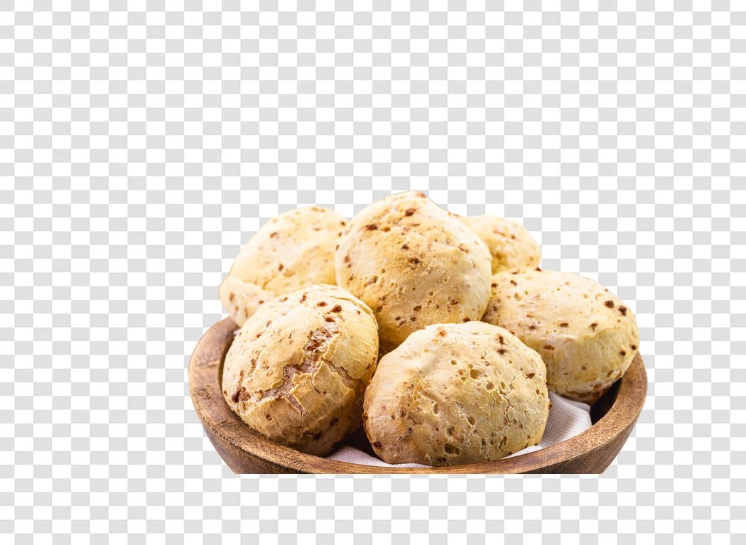 Imagem de Pão de Queijo em tigela de madeira PNG com fundo transparente