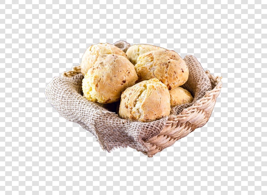Elemento Culinário Pães de Queijo Dourados em Cesta Rústica PNG com fundo transparente