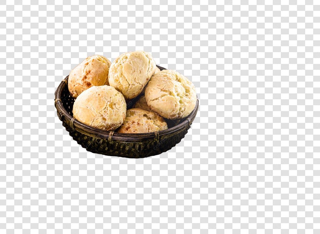 Cesta de Pães de Queijo Dourados para Café da Manhã PNG com fundo transparente