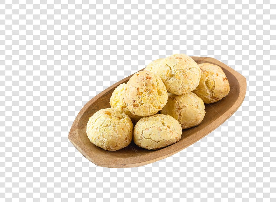 Imagem de Produto Pão de Queijo Assado em Tigela de Madeira PNG com fundo transparente