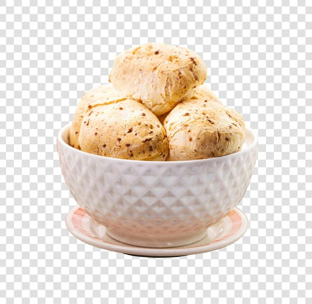 Comida Pão de Queijo Brasileiro em tigela PNG com fundo transparente