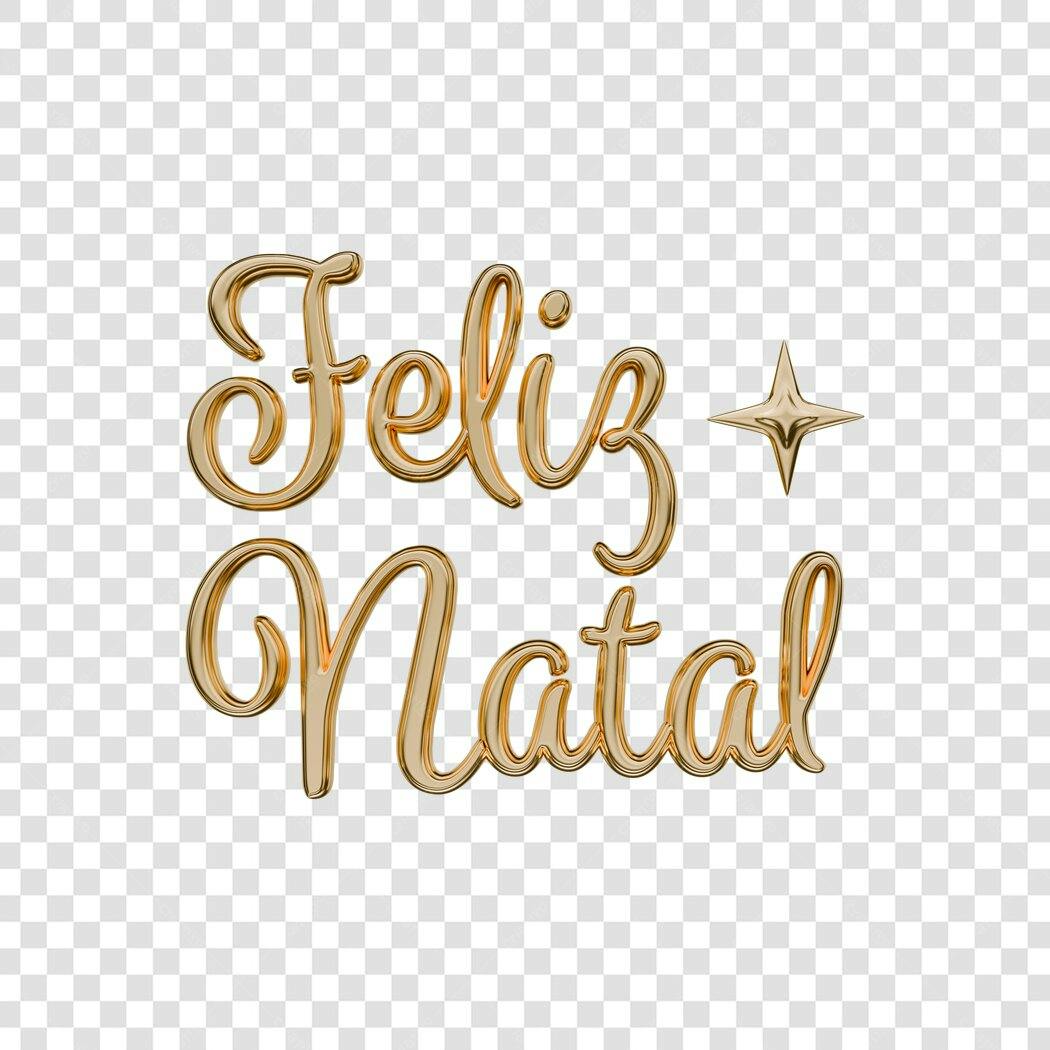 Frase Feliz Natal dourada 3D com estrela PNG com fundo transparente