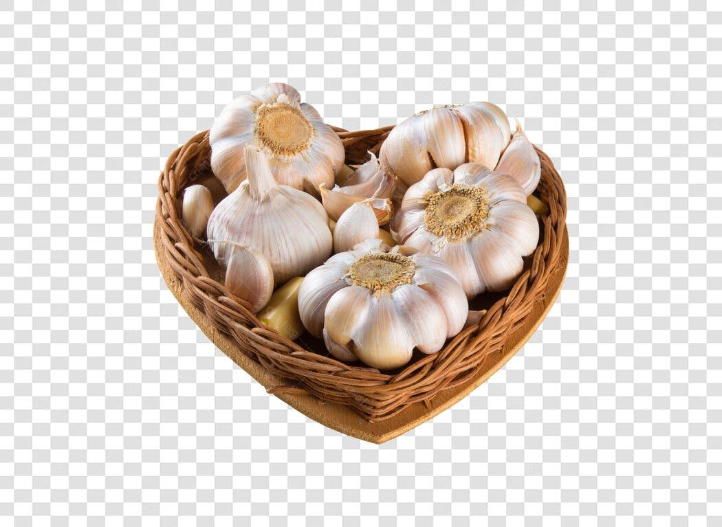 Imagem para Culinária Alho Fresco em Cesta Coração PNG com fundo transparente