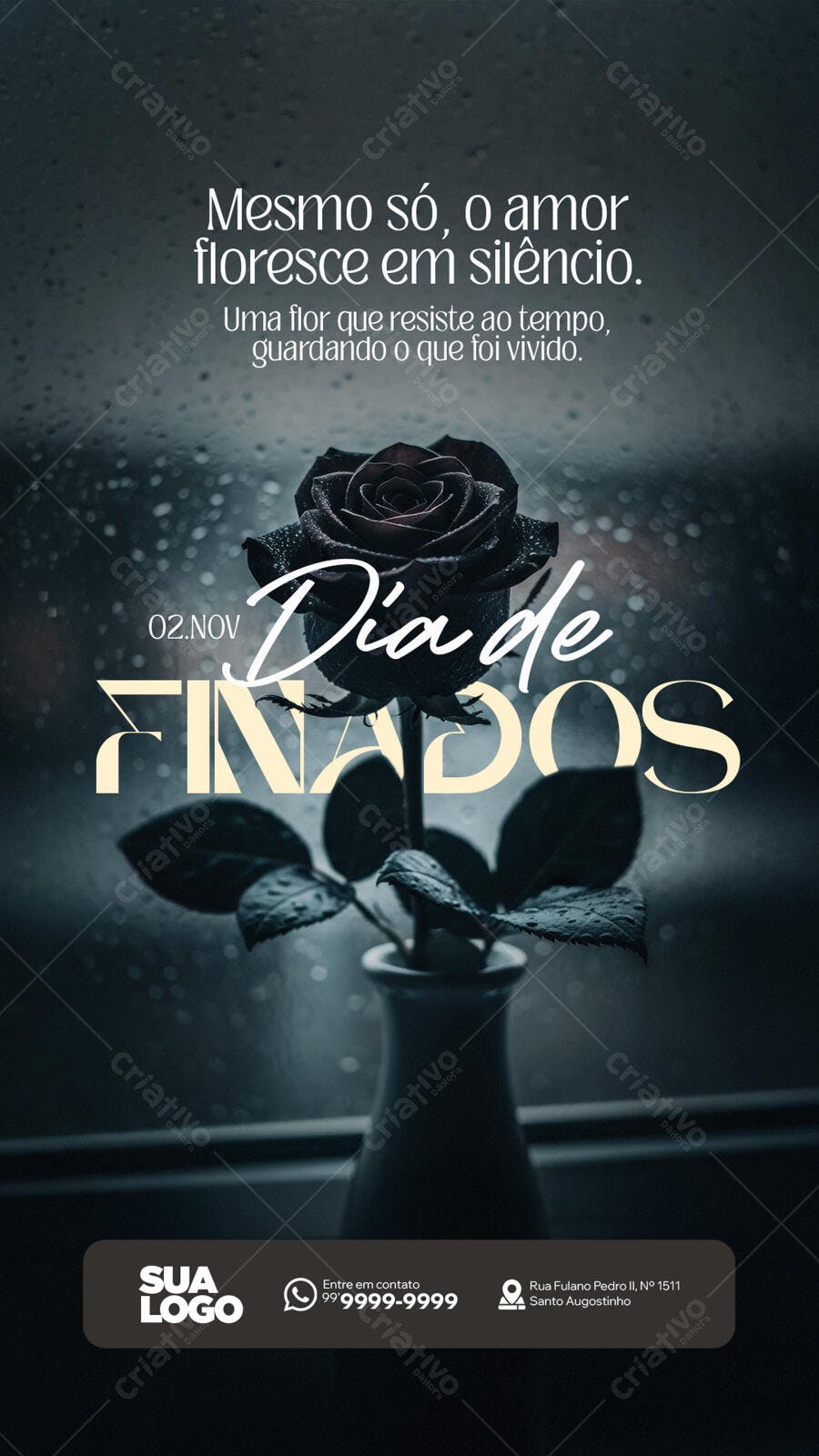 Flyer Dia de Finados Homenagem Rosa Negra PSD Editável