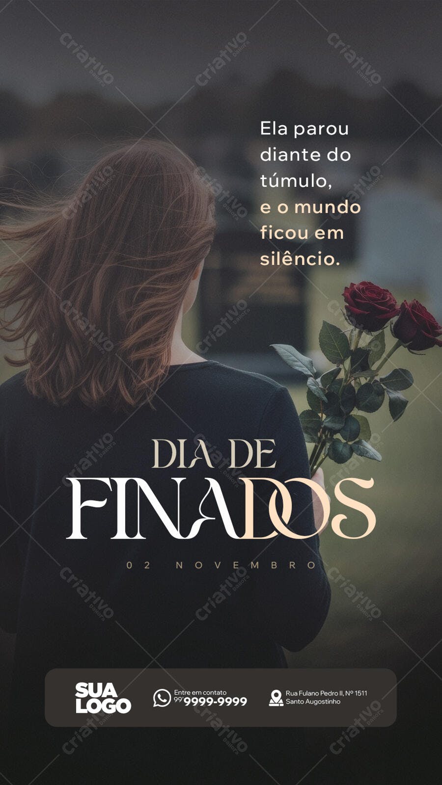 Flyer Dia de Finados Mulher Rosas Vermelhas PSD Editável