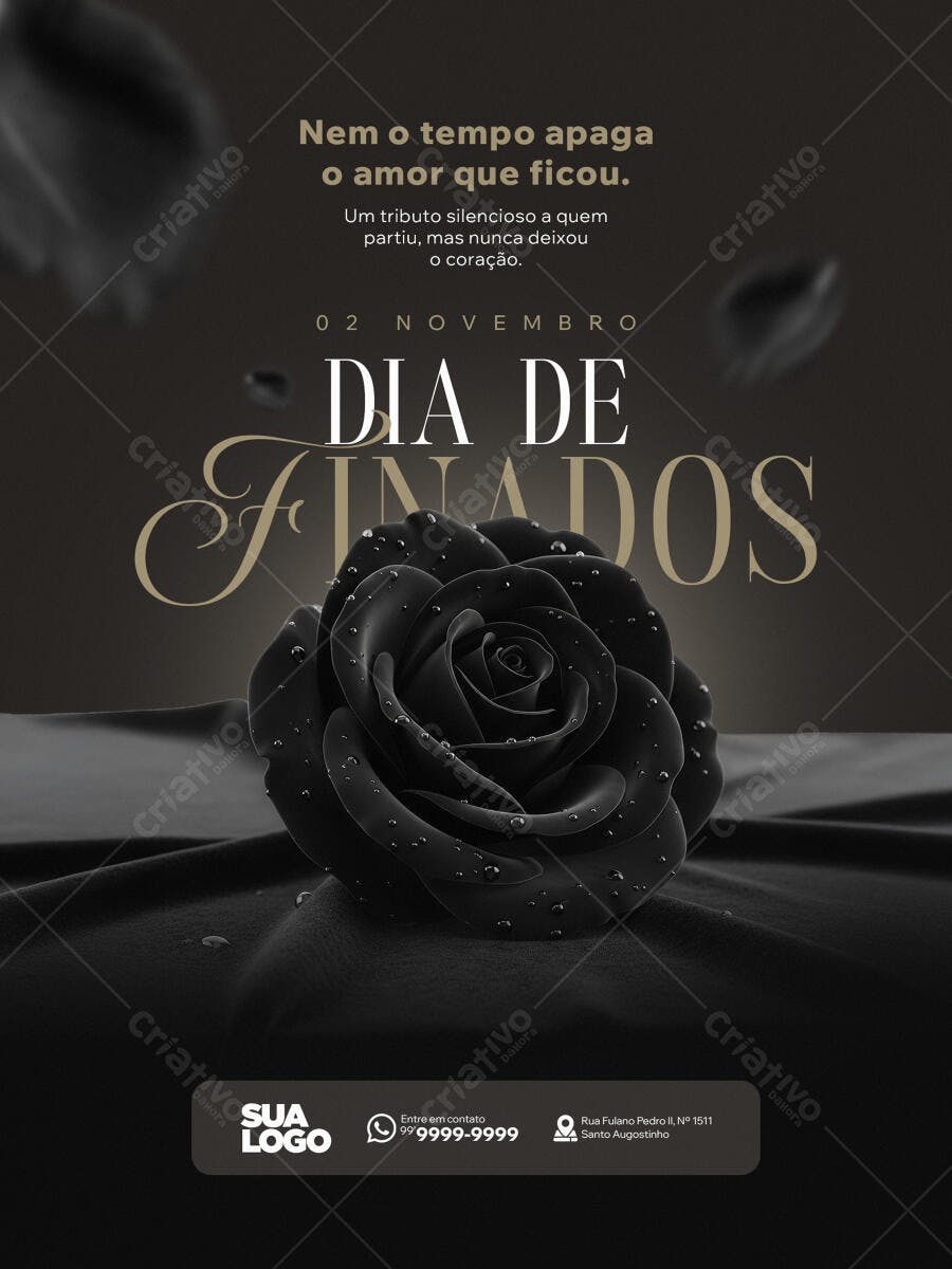Flyer Dia de Finados com Rosa Negra PSD Editável