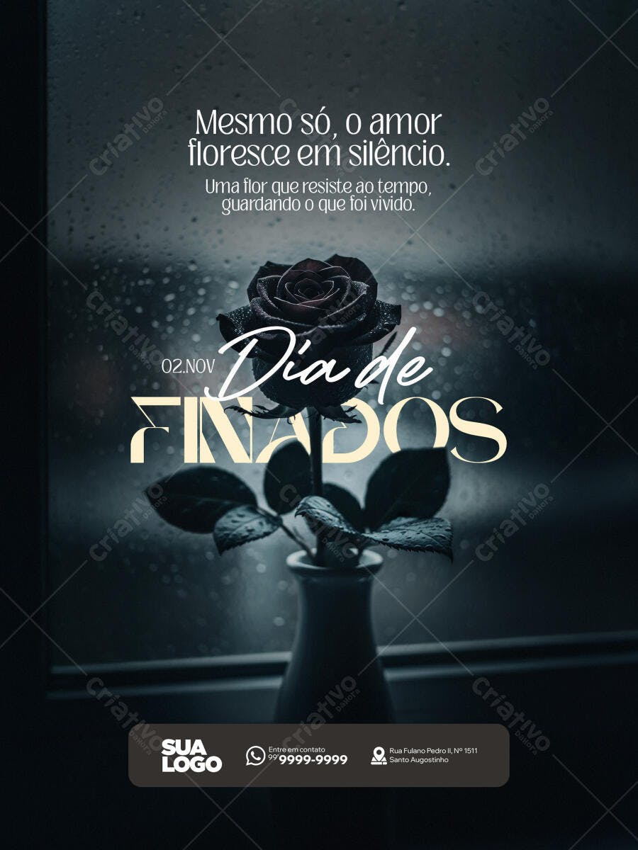 Flyer para Dia de Finados com Rosa Preta PSD Editável