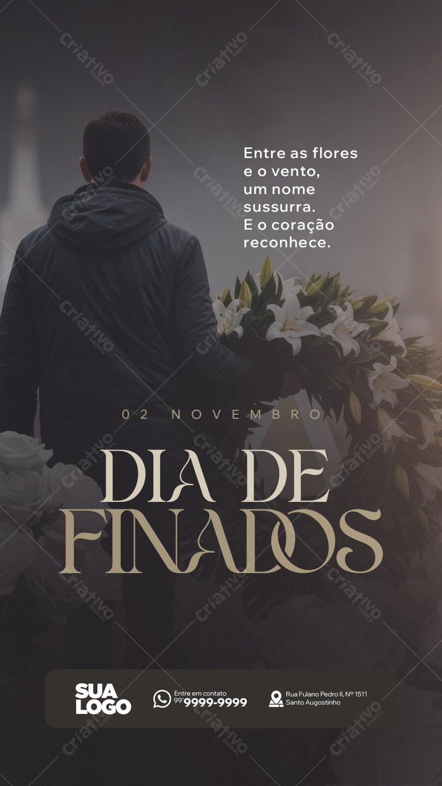 Flyer Dia de Finados Homenagem com Coroa de Lírios PSD Editável